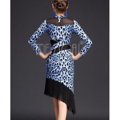 Leopard zebra printed long sleeves Sexy Cheap Latin Dance Dress Women Professional Latin Skirt Samba Dance Latin Salsa Dresses